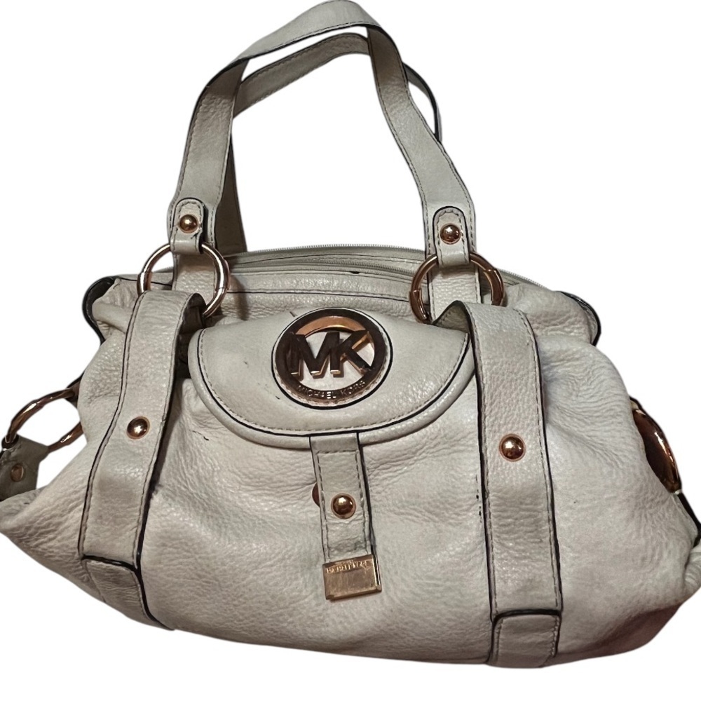 Michael Michael Kors Hamilton Leather Ivory White Satchel Shoulder Bag 13x9x5 - Picture 12 of 12